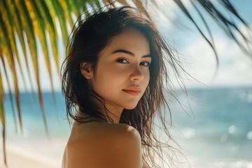 woman on the beach , Generative AI	
