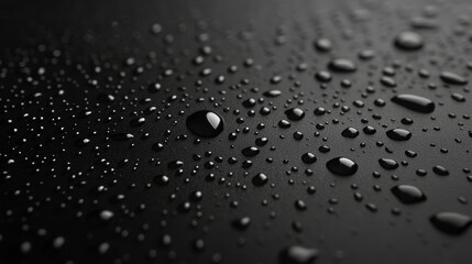 Realistic condensation water drop on black background. Wet bubble effect texture on glass surface vector. 3d dark raindrop pattern illustration with dribble and light reflection for web banner.