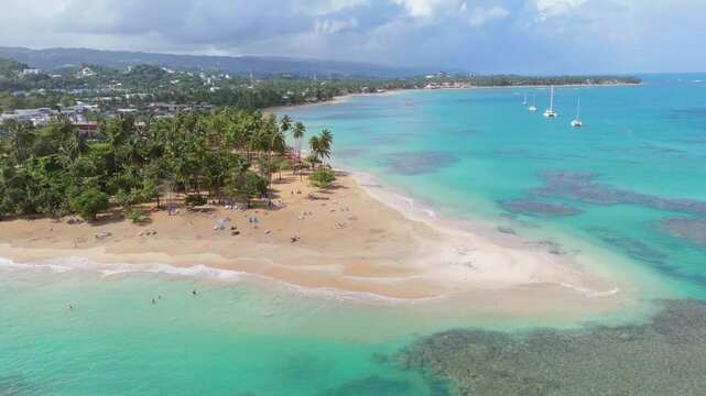 White Sand Beach In Playa Punta Popy In Las Terrenas, Dominican Republic. - aerial shot