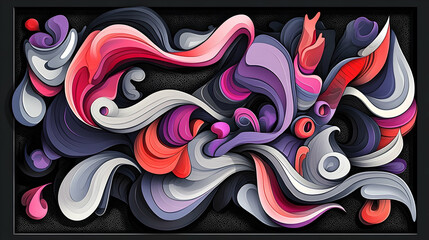 Fototapeta premium Abstract colorful swirls art, dark background, digital illustration, website banner