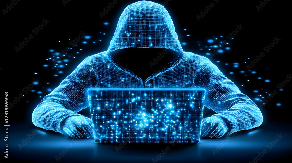 Poster hacker coding online, data streams. cybersecurity threat