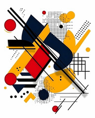 Abstract geometric art design; vibrant colors, shapes, and lines; white background; ideal for modern design projects