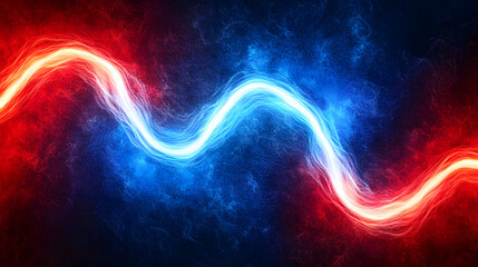 Red and blue light beams crossing in a fluid, energetic motion.