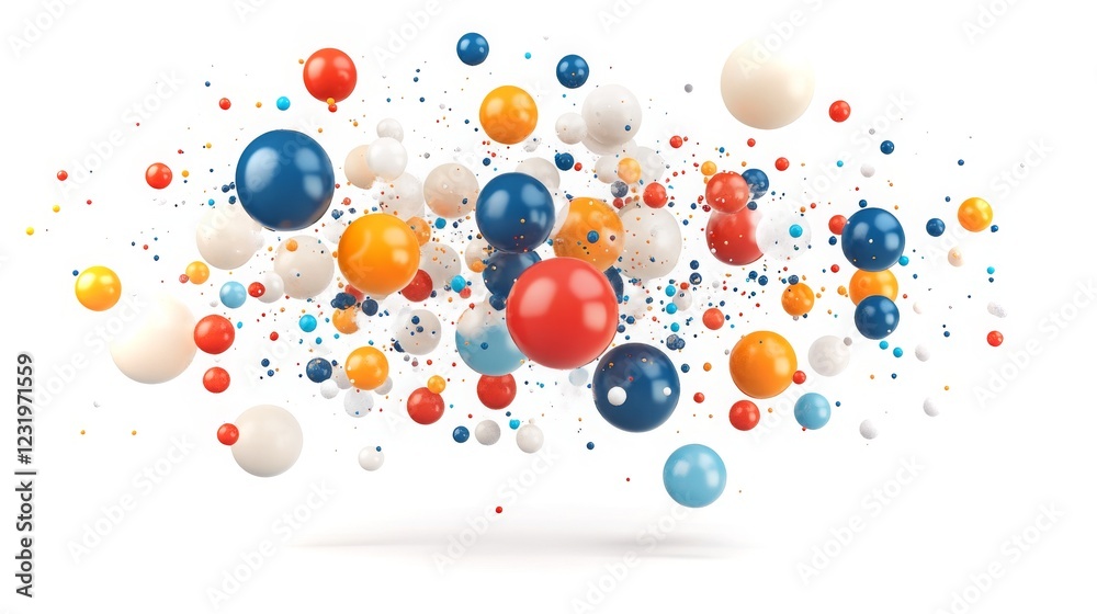 Poster colorful abstract spheres floating in a dynamic space creating a vibrant visual experience