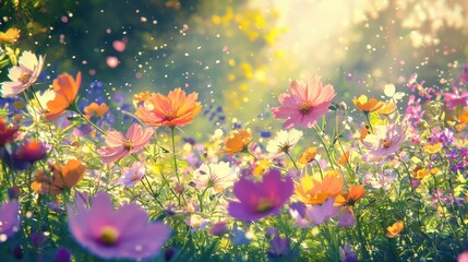 Colorful Cosmos Flowers in Summer Garden