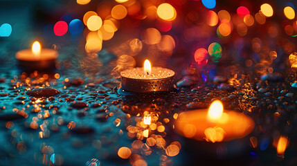 Christmas, candles, presents, rainbow colors