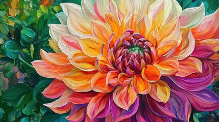 Colorful Dahlia Close-Up in Summer Garden