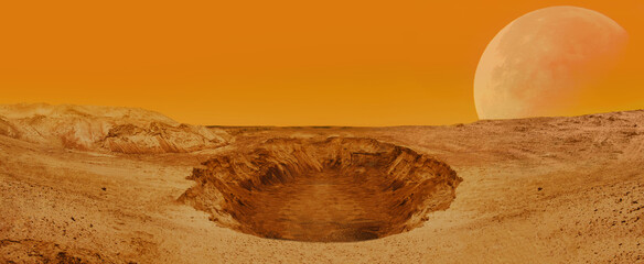 Apocalyptic Surreal unusual landscape, red surface of the planet Mars © artmim