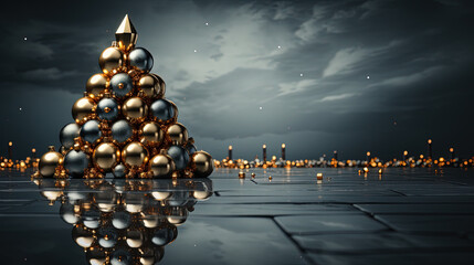 christmass tree made out of steal, minimalist, copy space