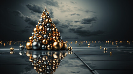 christmass tree made out of steal, minimalist, copy space