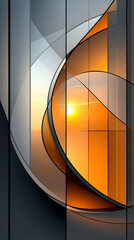 Obraz premium Abstract sunset view through glass panels, modern architecture background, ideal for design