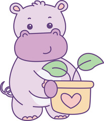 Cute hippo vector icon. Funny baby hippo animal series stock illustration. life of fluffy hippo designs.