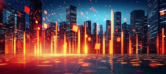 Abstract Illustration Of A Data Flow In City, Network Of Connections, Big Data, Visualization.