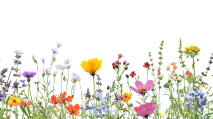 Colorful wildflowers blooming with transparent background for easy integration