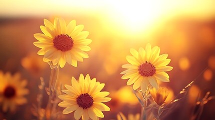 Obraz premium A golden field of blooming rapeseed under a clear sky.