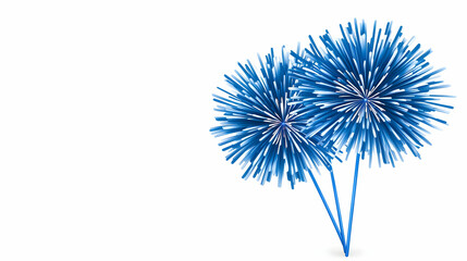 Fototapeta premium Blue abstract dandelion-like flowers on white background, ideal for greeting cards