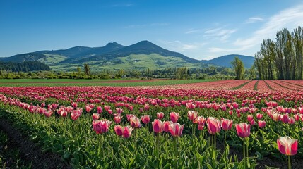 Fototapeta premium Colorful Tulip Fields in Summer Sun