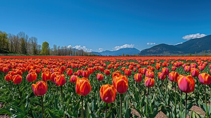 Colorful Tulip Fields in Summer Sun