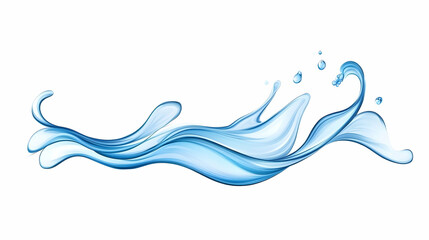 Blue water splash, wave, liquid, flow, dynamic movement, white background, design element