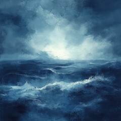 Fototapeta premium A Stormy Seascape Painting In Shades Of Blue