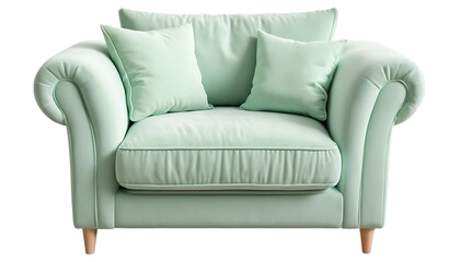 Fototapeta premium Mint Green Loveseat Sofa with Rolled Arms and Wooden Legs