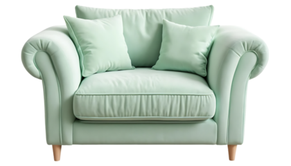 Mint Green Loveseat Sofa with Rolled Arms and Wooden Legs