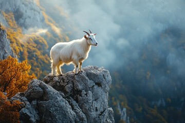 Naklejka premium Goat on Rocky Cliff
