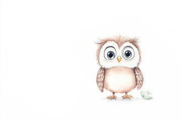 Fototapeta premium Adorable watercolor cartoon owl illustration perfect for nursery or child decor
