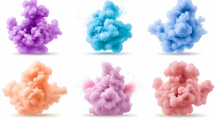 Fototapeta premium Colorful ink clouds explode, isolated on white. Design element for marketing, abstract art, or backgrounds