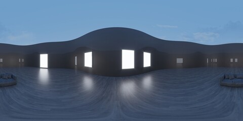 3d illustration spherical 360  vr degrees, a seamless panorama of the room and interior design (3D rendering)