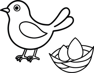 Coloring page book for kids A Bird with nest art illustration 