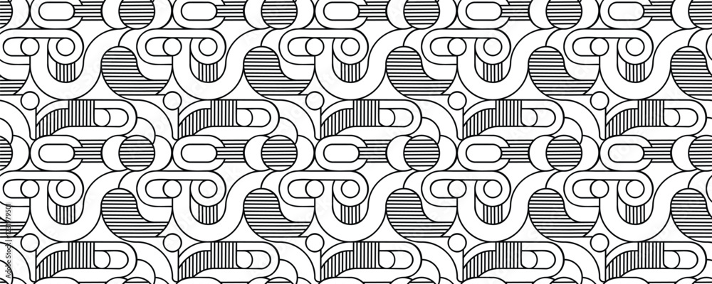 Wall mural geometric seamless pattern with stripes, arches and circles. outlines abstract shapes background or 