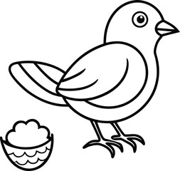 Coloring page book for kids A Bird with nest art illustration 