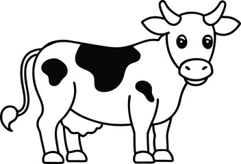 Coloring page book for kids Cow line art illustration.