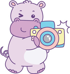 Cute hippo vector icon. Funny baby hippo animal series stock illustration. life of fluffy hippo designs.