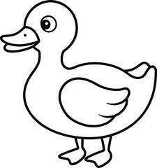 Coloring page book for kids Duck line art illustration.