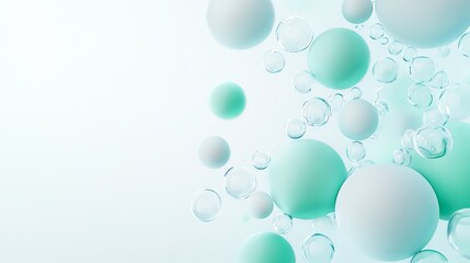 Floating gradient spheres in shades of light blue and green create a serene visual effect on a bright background. Generative AI