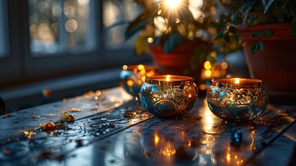 Golden silk candle holders