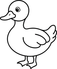 Coloring page book for kids Duck line art illustration.