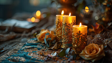 Golden silk candle holders