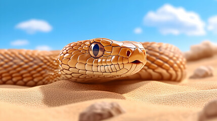 Desert snake close-up, sand dunes background, sunny day, wildlife photography, nature