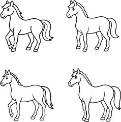 Coloring page book for kids horse line art illustration