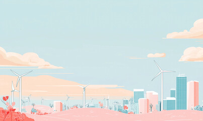 Fototapeta premium Innovative wind energy integration in urban sustainable real estate development cityscape digital art modern environment wide view eco-friendly concept