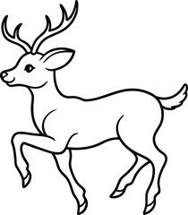 Coloring page book for kids jumping Deer line art illustration