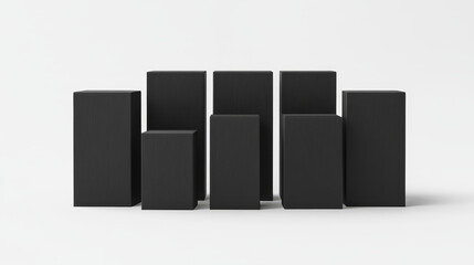 3d black cardboard box icon set standing front view isolated on white background. realistic vector