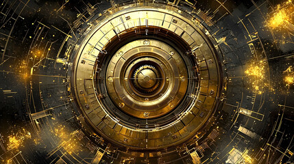 Obraz premium Golden Tech Gear Rotating, Abstract Background