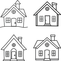 Coloring page book for kids house line art illustration
