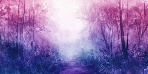 Obraz premium Watercolor Painting Of A Purple And Blue Forest