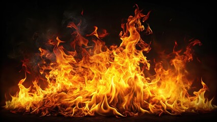 Fiery flames engulfed in darkness , blazes, warm glow,  blazes, warm glow, fire isolated