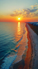 Orange And Pink Sunset Over Ocean Beach